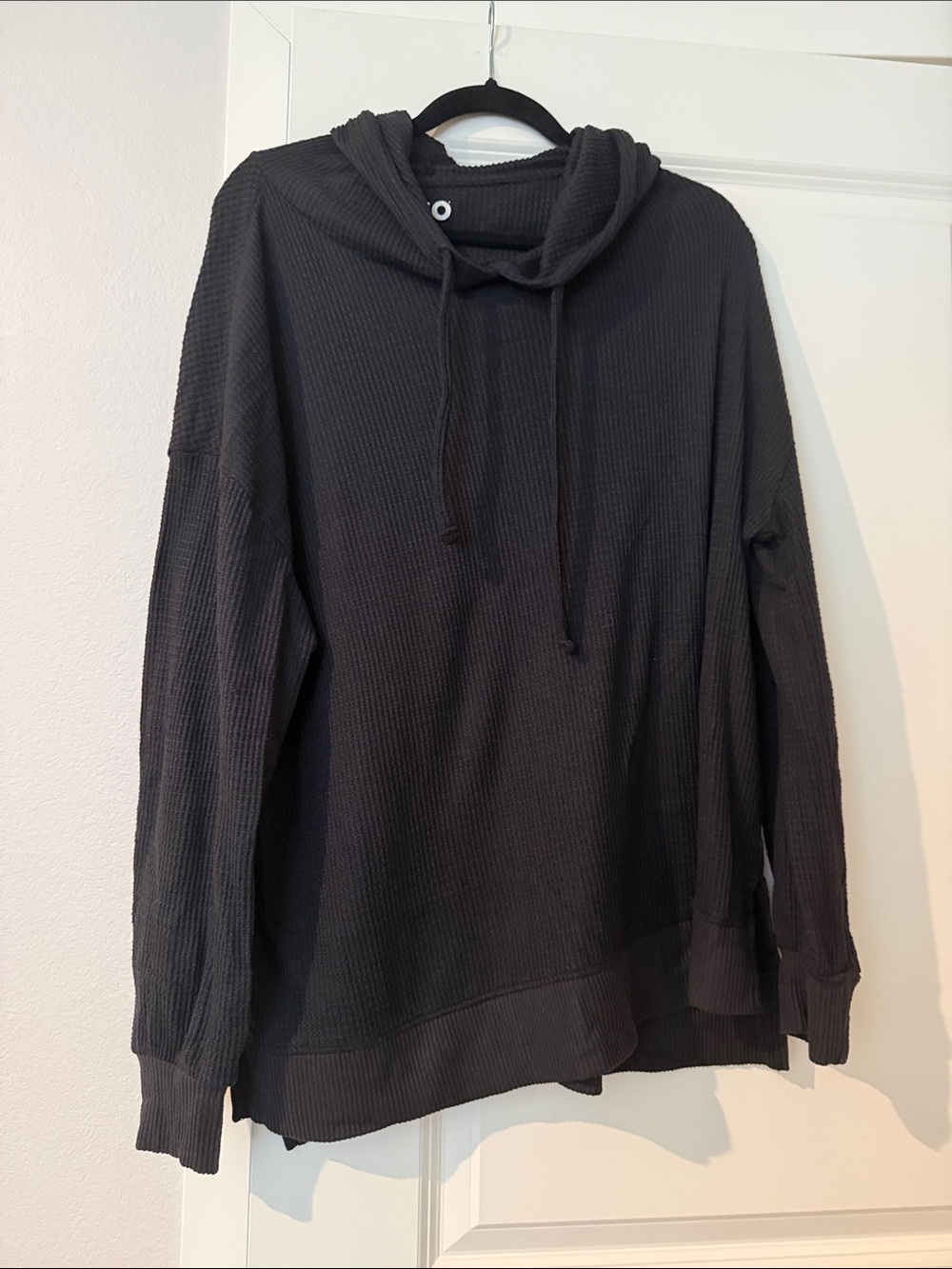 Charcoal Black Waffle-Knit Hooded Sweater